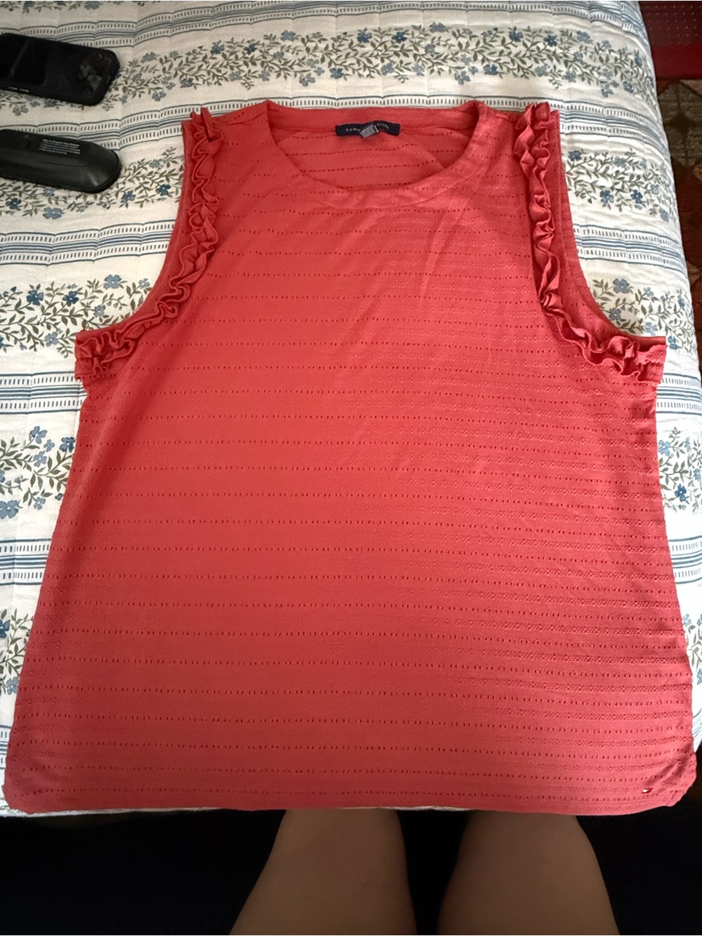 Tommy Hilfiger Coral Eyelet Ruffle Tank